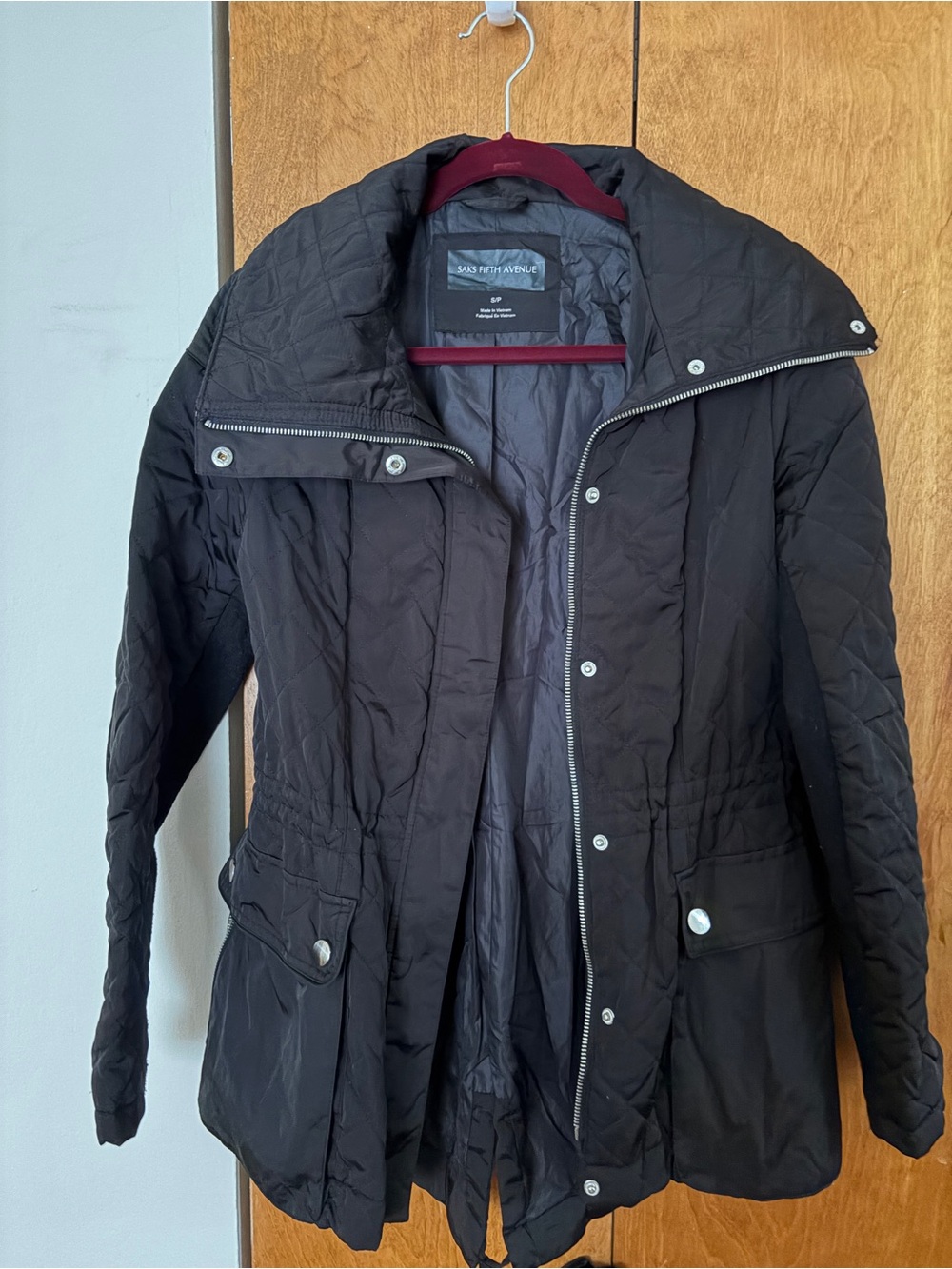Saks Fifth Avenue Black Quilted Women's Anorak Coat